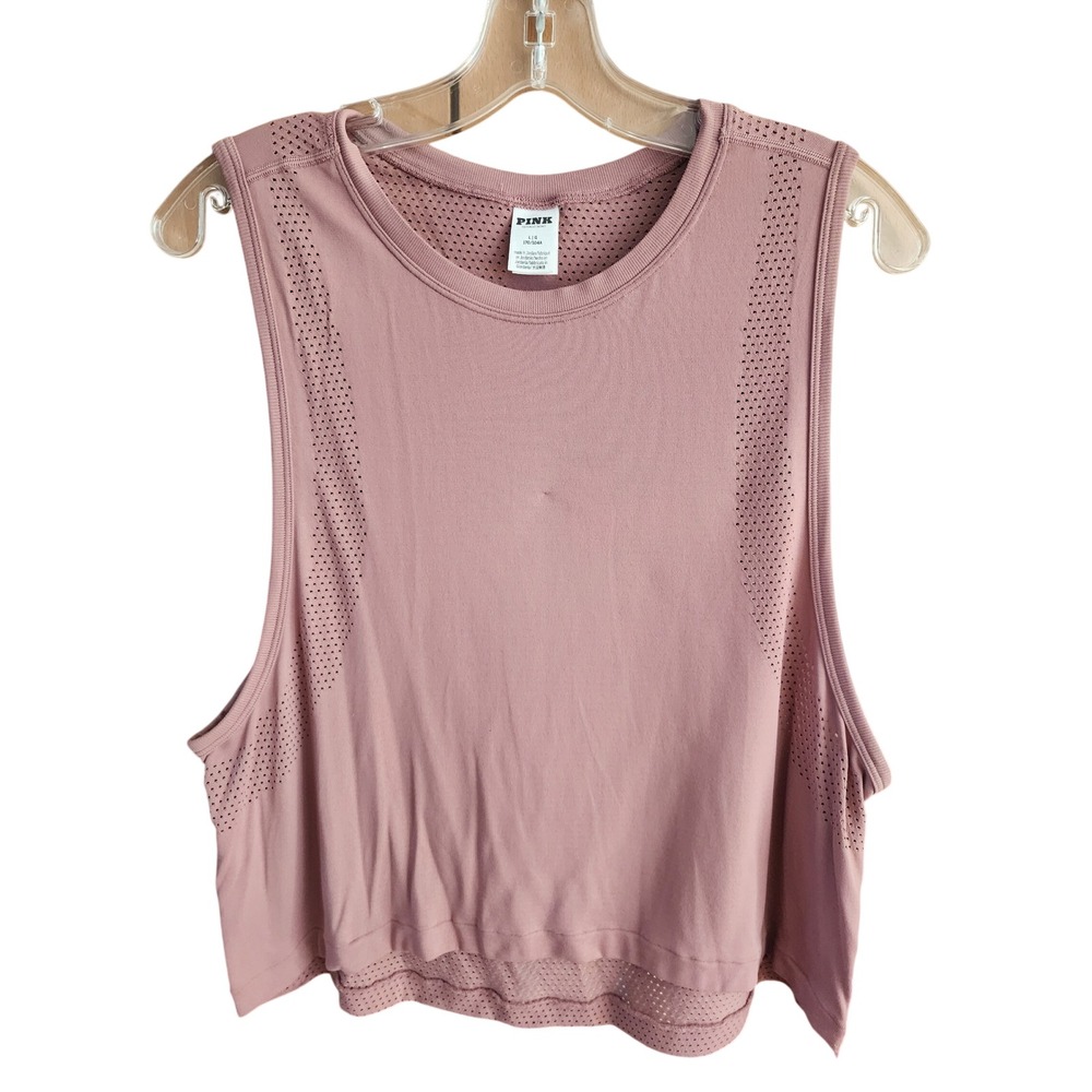Victorias Secret PINK Womens Mauve Mesh Perforated Muscle Tank Top Active Size L